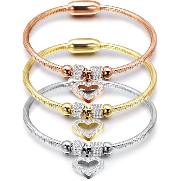 Smycke Hjärta Charm Födelsedag Armband Rostfritt Stål Kärlek Bangle Manschett Smycke Armband för Kvinnor