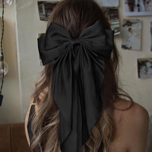 2 st stora rosett hårklämmor med lång silkeslen satin, enfärgad fransk barrette enkel hårspänne accessoarer för kvinnor flickor