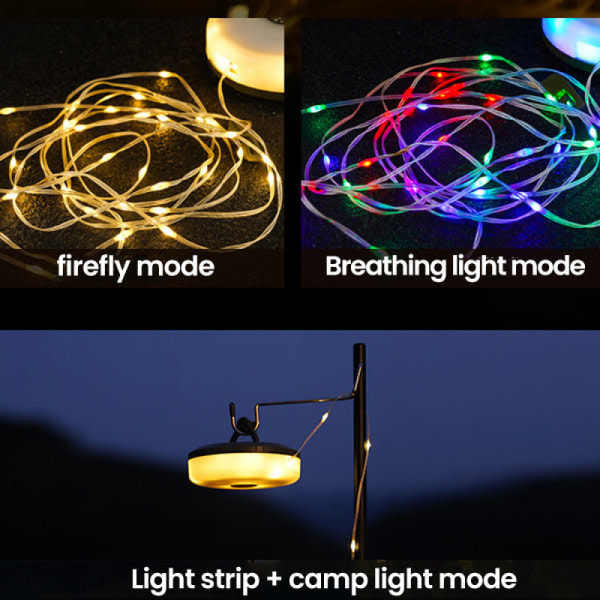 2-i-1 LED Campinglykta och Fairy Lights - Vattentät och Bärbar för Utomhusbruk - USB Laddningsbar Multifunktionell Campinglampa! Färgglad 10M colorful 10M