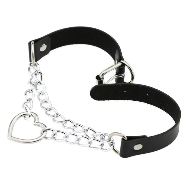 Halsband i svart PU-läder med choker och hjärta