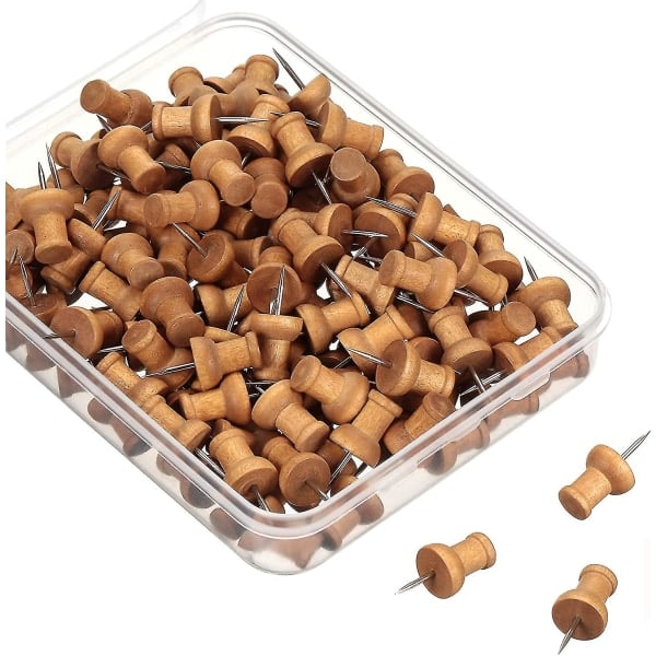 150 Træ Push Pins med Opbevaringsboks Dekorative Træ Push Pins til Korktavle Kalender
