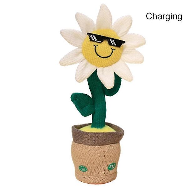 Sähköinen tanssiva auringonkukka-pehmolelu laulava kiertävä pupu-pehmolelu White Sunflower Charging