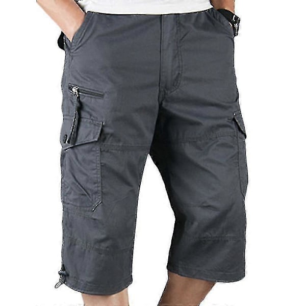 Miesten 3/4 pituiset joustavavyötäröiset shortsit taisteluhousut Dark Grey XL