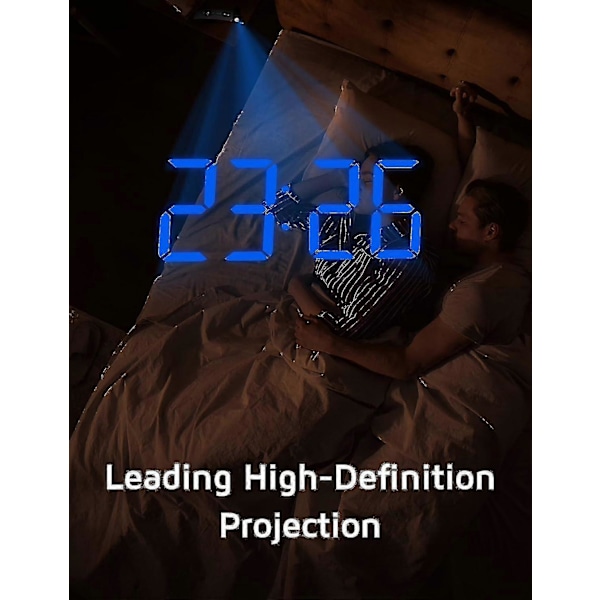 Projektionsväckarklocka, Digital klocka med 180° roterbar projektor, 3-nivås ljusstyrka dimmer Boris Blue Digit
