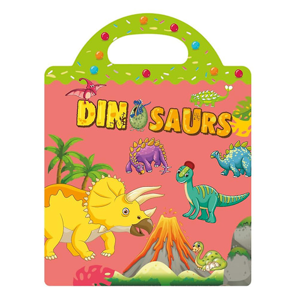 Uudelleenkäytettävä tarrakirja lapsille 3+ vuotta, esikoulun oppimistoiminta, hiljainen Busy Book, taaperon matkakirja Multicolor Dinosaur