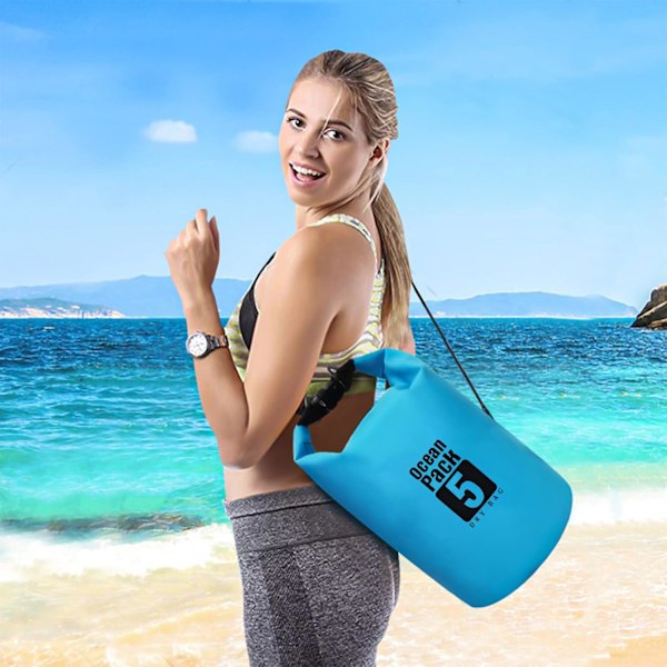 Vanntett tørrsekk 5L med skulderstropp, tørr kompresjonssekk holder tørr og ren for fotturer, camping, svømming, båtliv