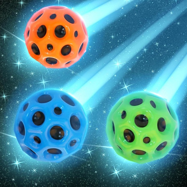 Pakke med 3 Hoppball Måneball, Hoppball, Høydehopp, Gummiball, Space Ball, Moonball, En poppende lyd, Minisprettball for barn, hoppende baller