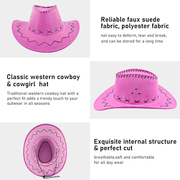 Cowboyhatt i mocka - Bredbrättad Western Cowboyhatt - Autentisk Gunslingerhatt - Filt Cowboyhatt för Män och Kvinnor