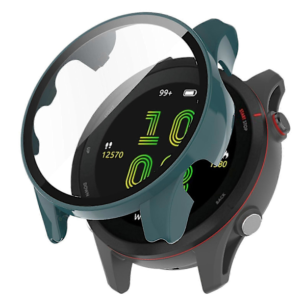 Garmin Forerunner 255:lle - naarmuuntumaton ja iskunkestävä kova PC-kellokuori suojakotelolla ja karkaistulla lasisuojalla Blackish Green