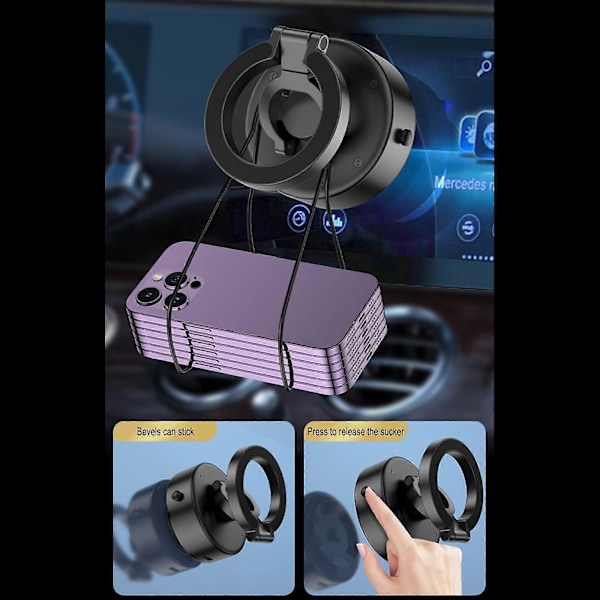 Kääntyvä Auton Imu-Puhelinteline 360 Taitettava Sähköinen Tyhjiömagneetti-Imu Autopuhelinteline Kaksipuolinen Universaali Älyteline Autoon/Peiliin Black