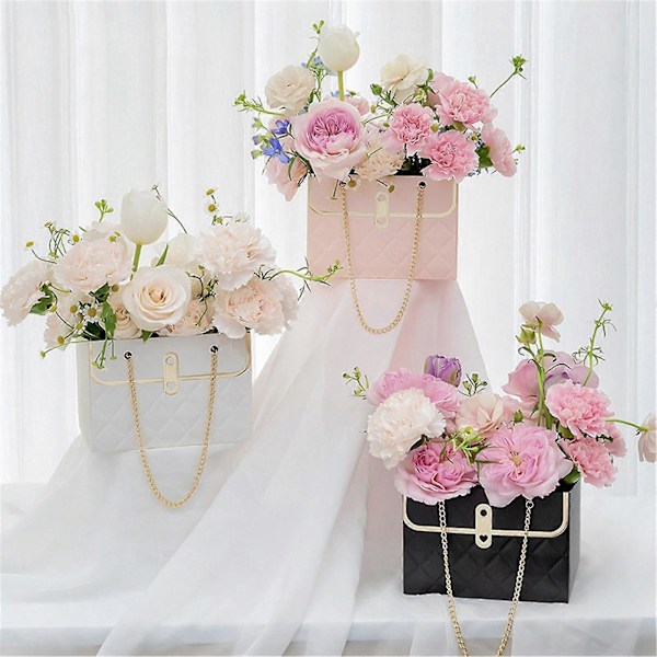 4 stk. Blomster Taske Bærbar Foldbar Langtidsholdbar Universal Gaveindpakning Blomsterkasse Husholdningsartikler Black