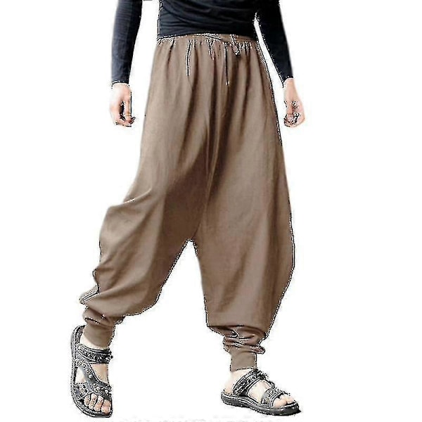 Herre Vide Harem Bukser Casual Baggy Bukser Yoga Bunner Khaki L