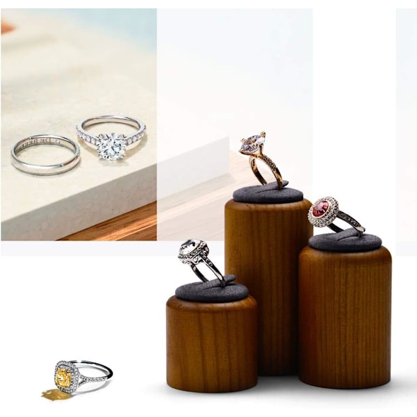 3-pack ringhållare i massivt trä, elegant ringförvaring, displayhållare för sovrum, butiker och smyckesmontrar