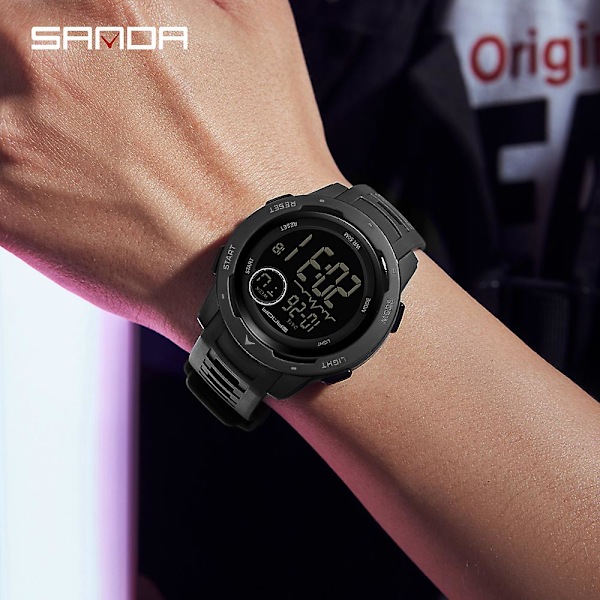 SANDA Toppvarumärke Sportklockor Herrmode Nedräkning Vattentät LED Digital Klocka Man Militär Armbandsur Relogio Masculino 2125 Black White
