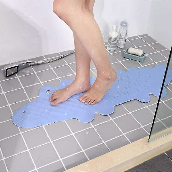 Børne Anti-Slip Badekar Måtte Brusebad Maskinvaskbar, krokodillemønster Blue