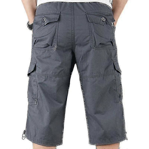 Miesten 3/4 pitkät joustavavyötäröiset shortsit Cargo Combat kolmeneljänneshousut Dark Grey 2XL