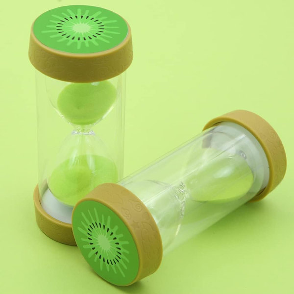 Fruktformad timglas sandtimer, säker färgglad tydlig sandglas med skyddande lockbas för hemmakontorsdekor köksmatlagningsnedräkning Kiwi 10 min