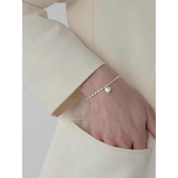 Justerbart Sterling Sølv Vennskapsarmbånd for Kvinner Blankt Perlehjerte Armbånd for Kvinner Jenter Bursdagsgave