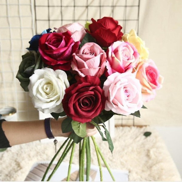 10 stk kunstige blomster buket smukke silke roser bryllup hjemmebord dekoration arrangere falske planter Valentinsdagsgave