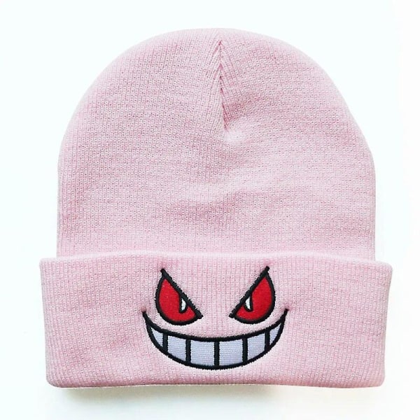 6 tyyliä unisex talvinen ulkopipo lapsille neulottu Gengar hupullinen hattu lapsille casual ulkona Halloween-hatut Pink