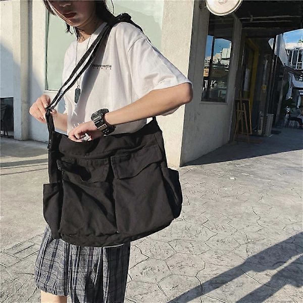 Stor Snedsydd Axelväska Denim Canvas black
