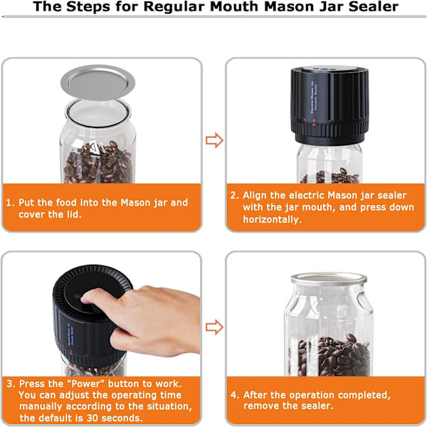 for Mason Jar Vakuumforsegler, YDI Elektrisk Mason Jar Forsegler Kit med 10 Låger, Kompatibel med Vanlige og Brede Munn Mason Jar