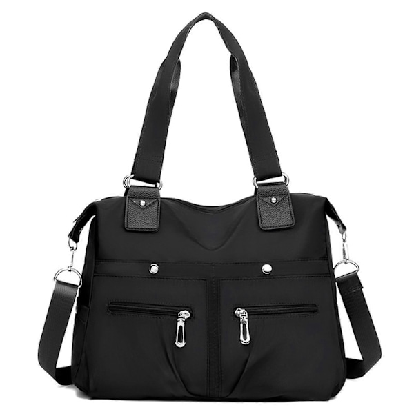 Multi Stor Kapacitet Vandtæt Lomme Nylon Taske Dame Tote Skuldertaske 100% Ny Black