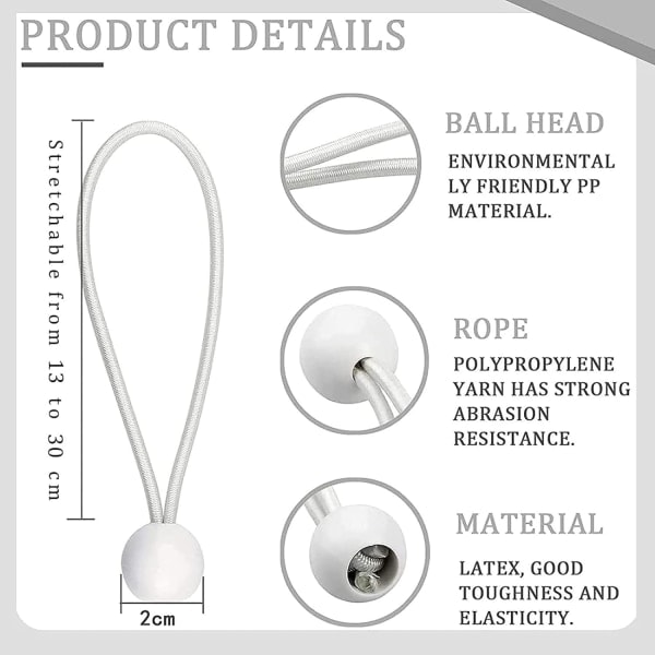 Sats med 75 elastiska kulband, elastiska band, elastiska kulor för partytält, tält, banderoller och presenningar