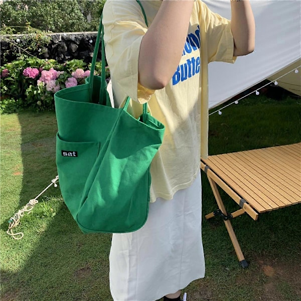 Grön Väska Mode Koreansk Damväska En Axel Stor Kapacitet Modetryck Shoppingväska Canvas Tote Väska