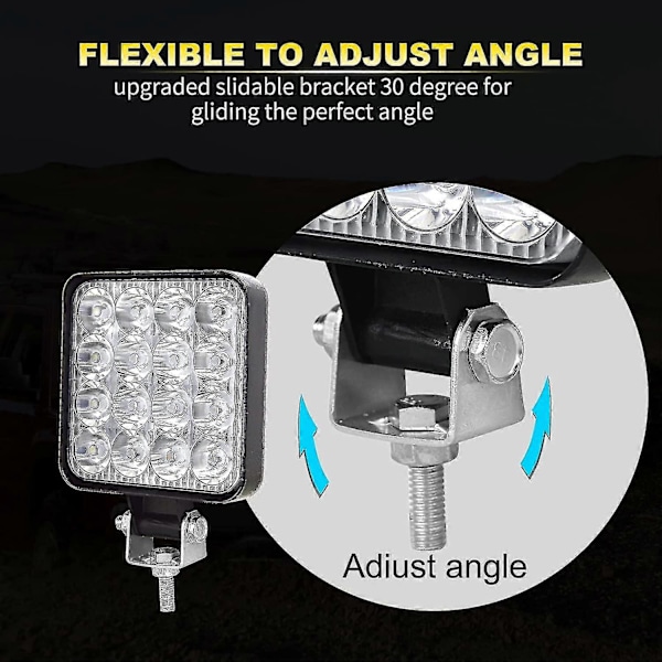 2 stk Kvadratiske LED Arbeidslys, 4 Tommer Mini 48w 12v 24v LED Arbeidslampe, Flomlys Arbeidslys For Offroad Biler Lastebiler SUV 4x4 Traktor, Tåkelys