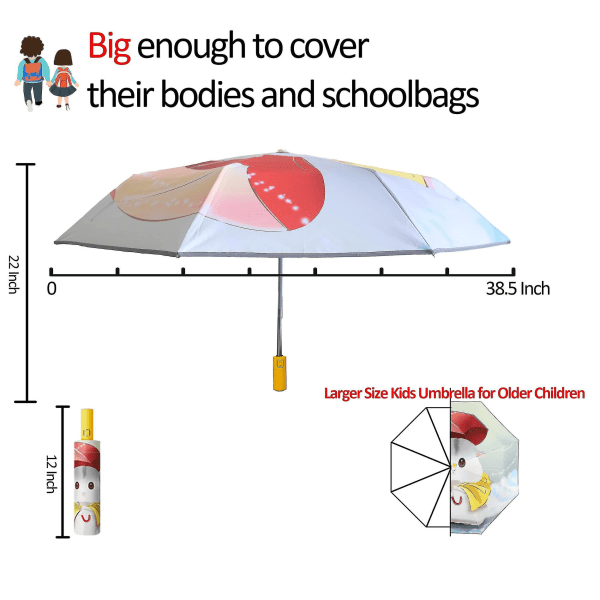Sammenleggbar paraply for barn Automatisk kompakt reiseparaply for regn og sol Uv-beskyttelse for jenter og gutter 8-15 år