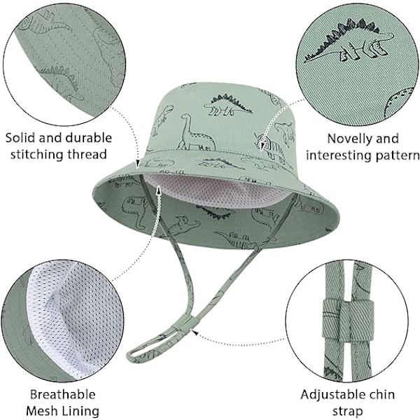 Baby solhatt barn sommarhinkhatt UPF 50+ hopfällbar strandhatt med justerbar hakrem för 1-2 år gammal (2-pack)