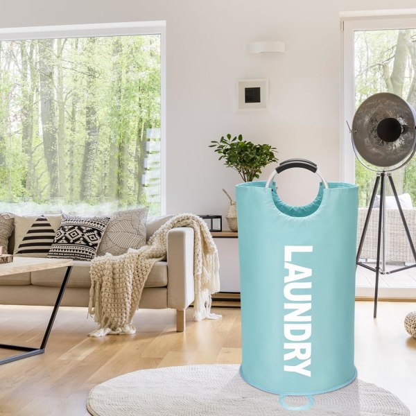 90L Stor tvättkorg, fristående hög tvättkorg, hopfällbar tvättpåse Light Blue