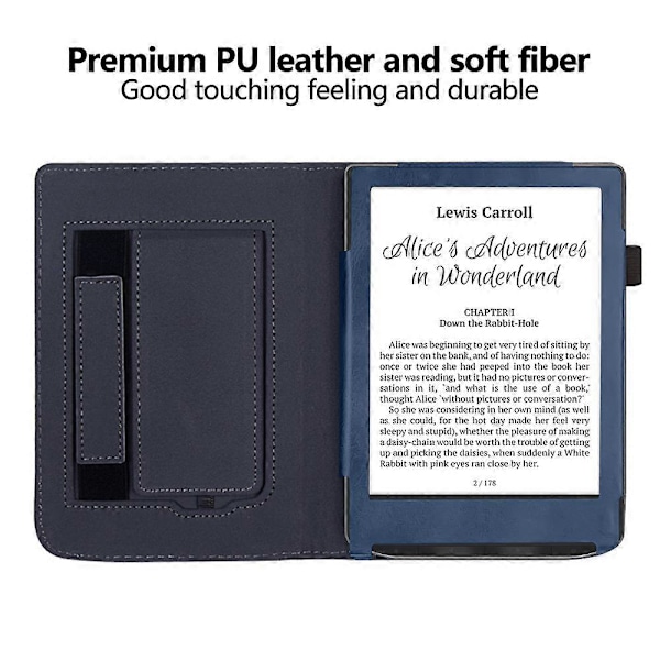 Skyddsfodral med stativ i PU-läder för PocketBook Verse PB629 E-läsare, automatisk väckning/sömn Blue