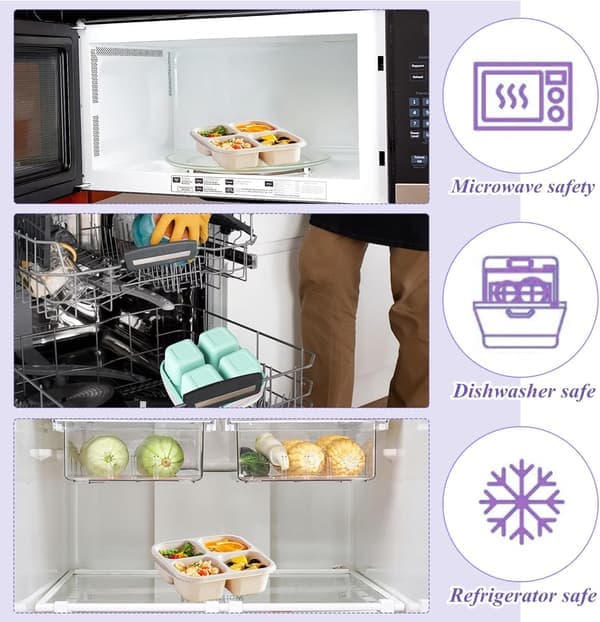 4-pakks snackbokser med rom, snackbeholdere for barn og voksne, 4-roms Bento matbokser
