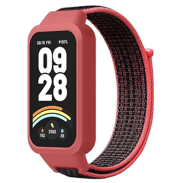 Til Xiaomi Smart Band 9 Active Redmi Band 3 Nylonrem med velcrodesign Urrem Multicolor Red Black
