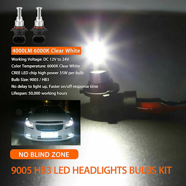 2X 9005 HB3 LED-strålkastarsats HB3 80W 8000LM Hög/Lågstråle 6000K Vit Glödlampa