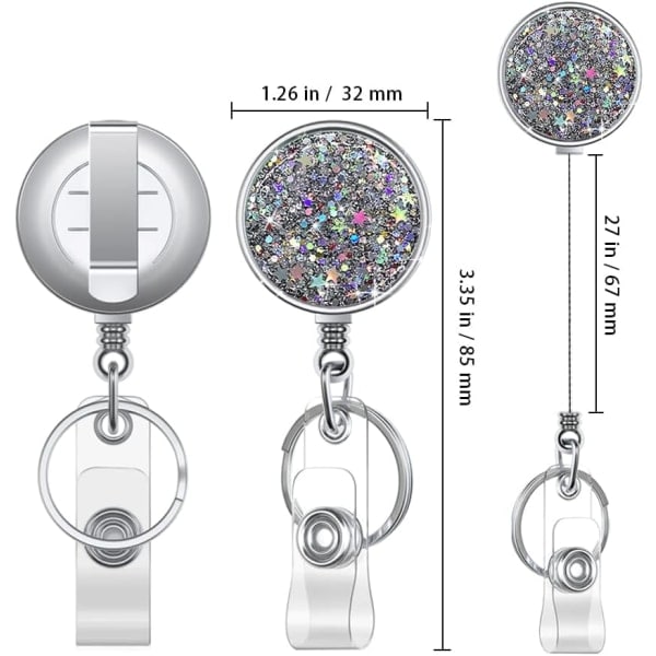 Utdragbar Badgehållare, Lätt Plast Badge Rulle Utdragbar Korthållare med Nyckelring Bakre Bältesklämma (4-pack Guld Silver Rosa Blå)
