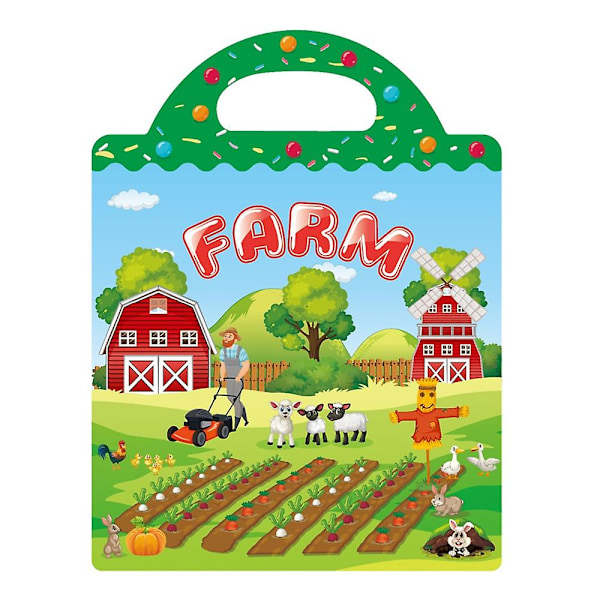 Uudelleenkäytettävä tarrakirja lapsille 3+ vuotta, esikoulun oppimistoiminta, hiljainen Busy Book, taaperon matkakirja Multicolor Farm