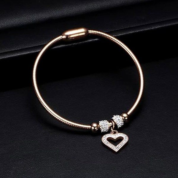 Smycke Hjärta Charm Födelsedag Armband Rostfritt Stål Kärlek Bangle Manschett Smycke Armband för Kvinnor