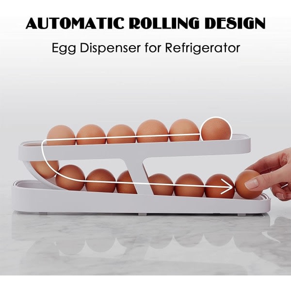 Æggebeholder til køleskab, ægdispenser, æggeholder, ægopbevaring til 12-14 æg, dobbeltlag, tilrettelægger til køkken Hvid