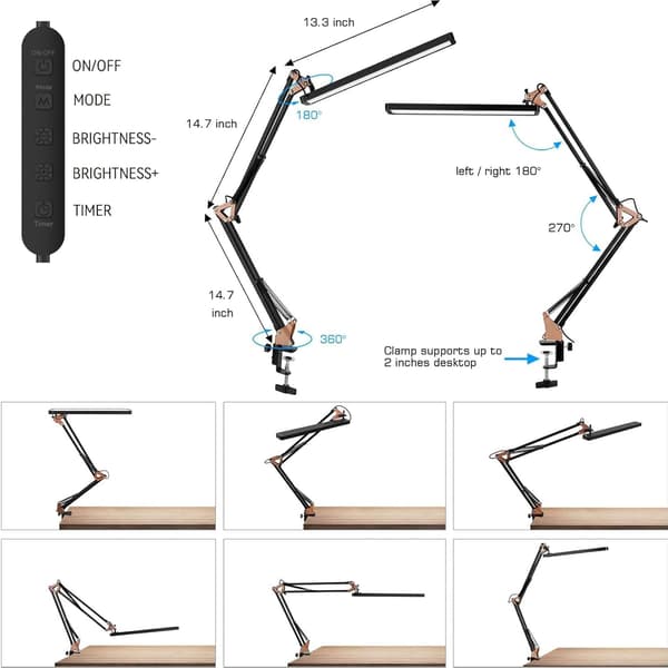 LED Skrivebordslampe - Clip-on LED Skrivebordslampe - Øyebeskyttelse - 3 Lysmoduser, 10 Lysstyrker