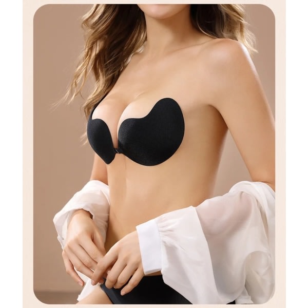 Usynlig Push Up BH til Kvinder Rygløs Stropløs BH Sømløs Frontlukning Bralette Underundertøj Selvklæbende Silikon BH Puder 1stk Sort D 1pcs Black D