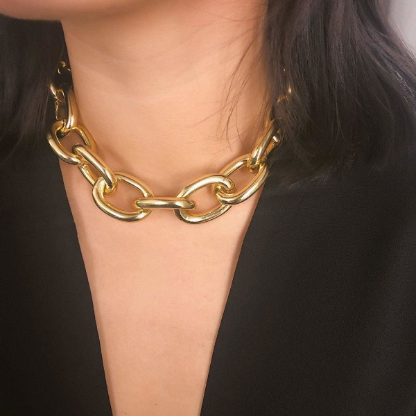 Kraftig choker-kjede, kubansk lenkekjede, tykt kjede, punk-smykker, justerbar for kvinner og jenter Gold