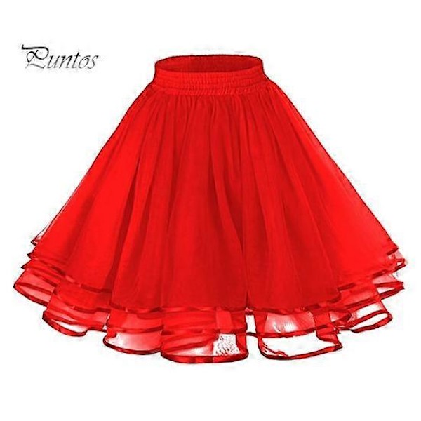 Mesh Tyllskjørt med Elastisk Strikk i Livet Ensfarget Trelags Prinsesseskjørt Cosplay Bryllup Fester Knelang Skjørt red