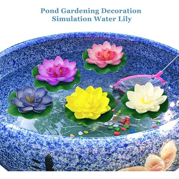 5 stk kunstig skum lotusblomst, falske vannliljer planter for dammer ornamenter, flytende lotusblomst pads, vannliljer lotus