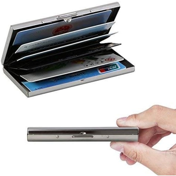 Korthållare, ultratunna metallplånböcker i rostfritt stål RFID-blockerande kreditkortsplånbokshållare för män och kvinnor, bästa kortskydd med 6 PVC-fack