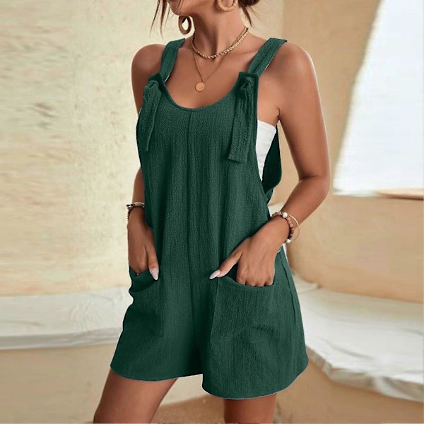 Solid Hängselbyxor Lös Shorts Jumpsuit Personlig Cool Stil Hudvänliga Shorts För Vardagsbruk Semester Shopping Semester Dark Green L