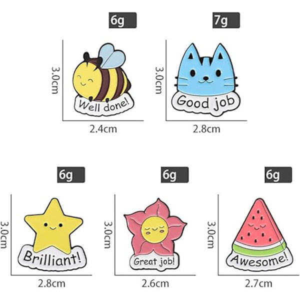 5 kpl Piirretty Eläin Kukka Vesimeloni Tähti Emali Pinni Hyvä Työ Onnistui Mehiläinen Kissa Merkki Rintamerkin Sarja Söpö Eläin Vaatteet Laukut Reppuja Tarvikkeet