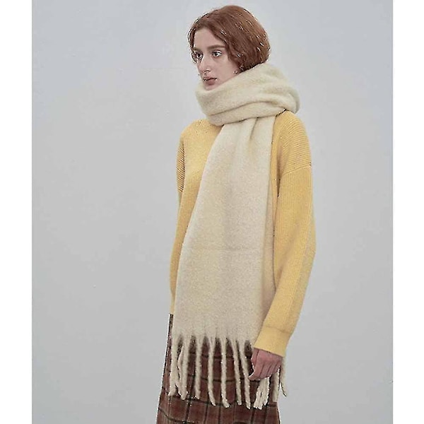 Stor Chunky Halsduk Färgglad Kashmirkänsla Överdimensionerad Halsduk Pläd Mjuk Stor Ull Sjal Tjock Vinter Varm Kvinnor Beige